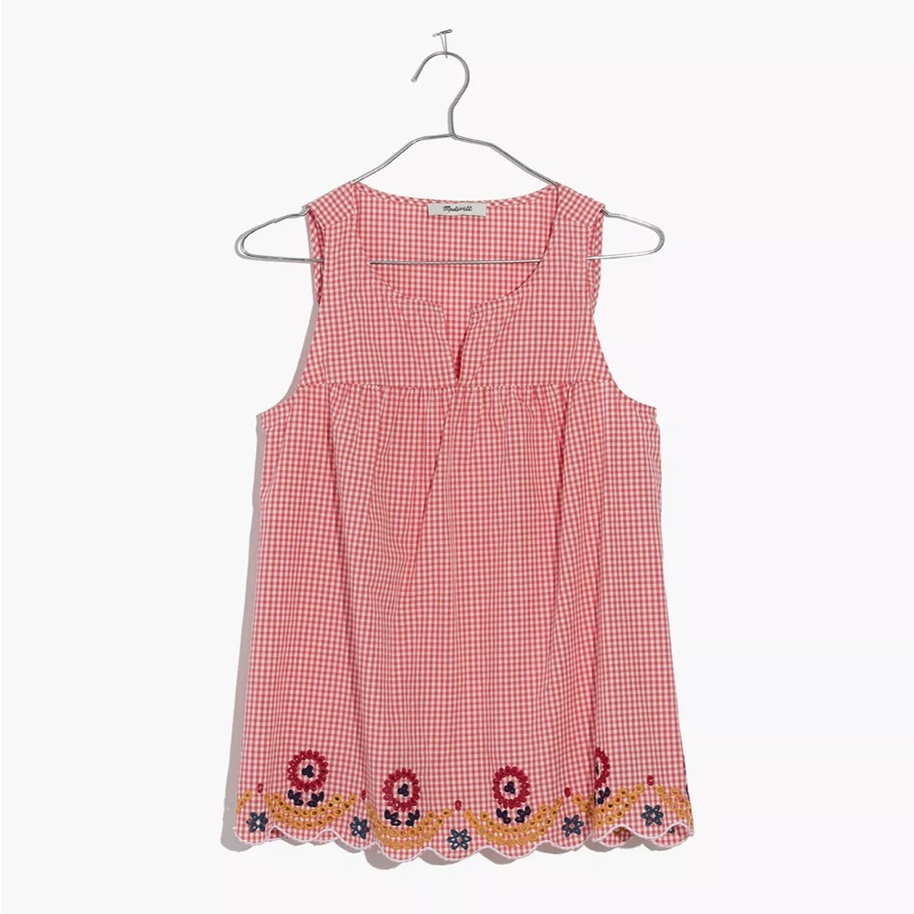 Madewell Embroidered Gingham Tank Top